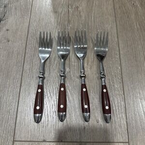 Chefs Salad Forks 18/8 Stainless Bistro Woodgrain Brown Set of 4